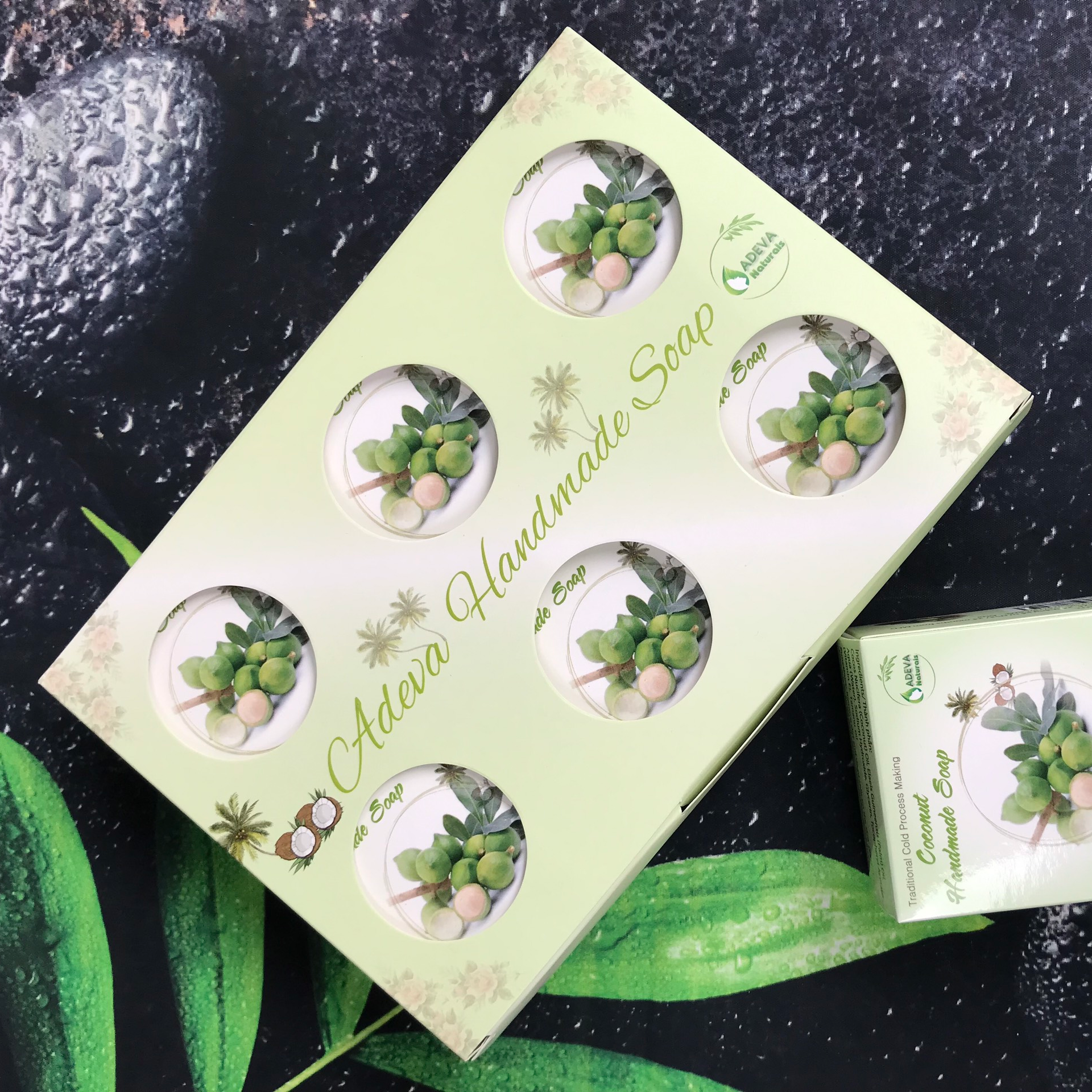 Coconut handmade soap - Xà bông Mù u (3 bánh - 100 gr/ 1 bánh) - Adeva Naturals - Xà phòng handmade với thành phần từ thiên nhiên, an toàn dịu nhẹ, cho làn da mềm mại - Không gây khô rít da