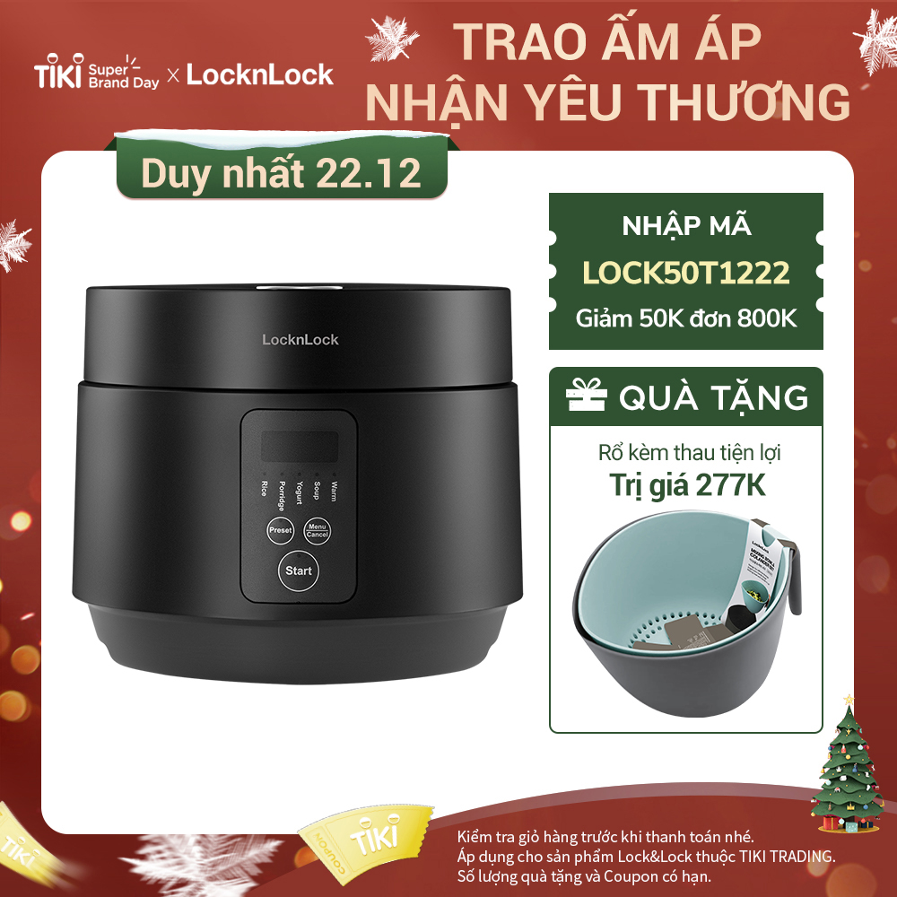 Nồi cơm điện Locknlock EJR346BLK (Giữ ấm 24h - 5 chế độ nấu - lòng nồi chống dính) 1.2 Lít - Black - Hàng chính hãng