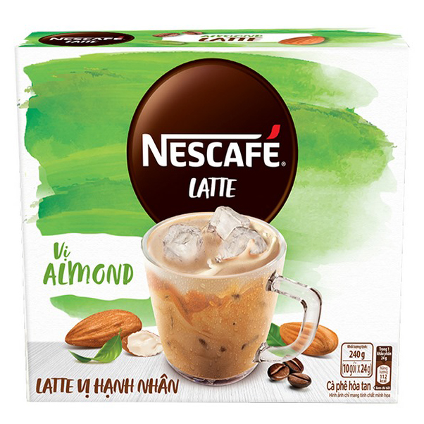 Cà phê hòa tan Nescafé Latte sữa hạt vị hạnh nhân (Hộp 10 gói x 24g) - [BAO BÌ MỚI]