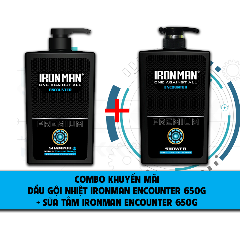 Dầu gội hương nước hoa nam Ironman Encounter + sữa tắm hương nước hoa nam dành cho da nhờn mụn Ironman Encounter 650g