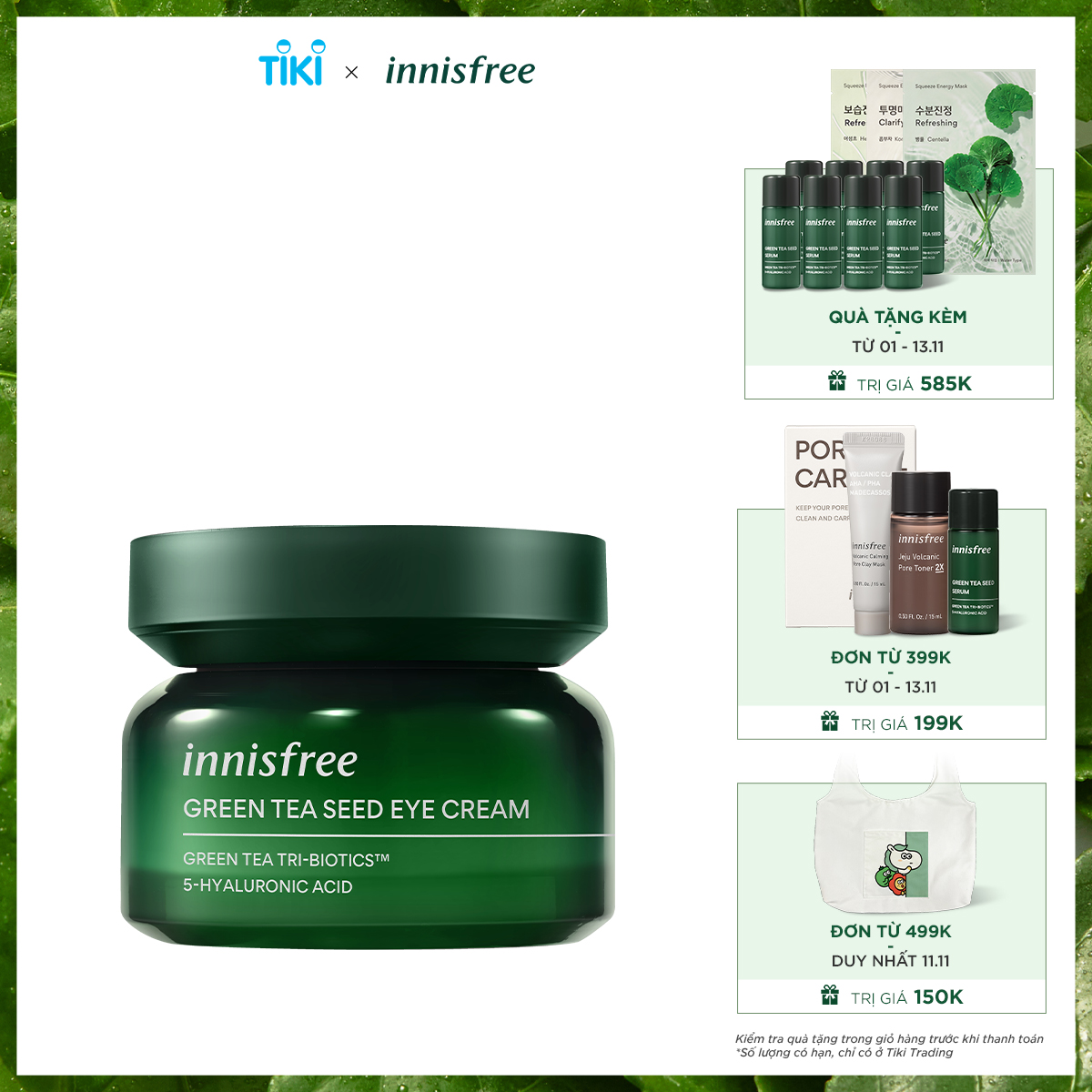 Kem dưỡng ẩm vùng da quanh mắt trà xanh innisfree Green Tea Seed Eye Cream 30ml