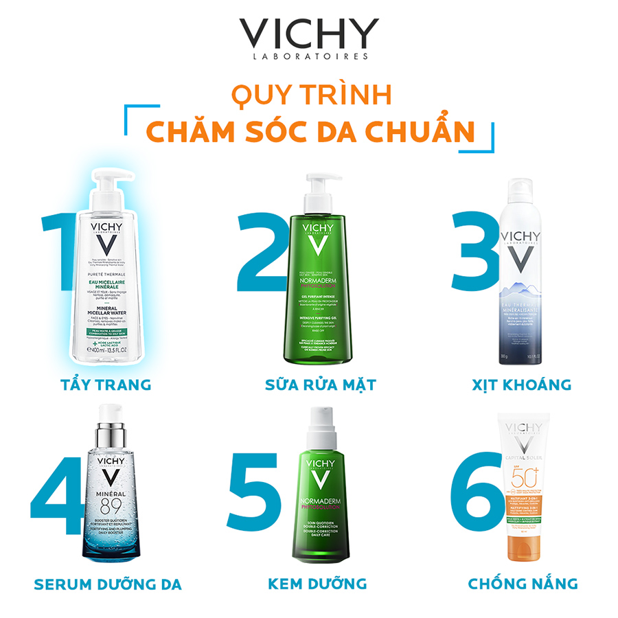 Nước tẩy trang dành cho da hỗn hợp, da dầu VICHY Mineral Micellar Water Oily 200ml