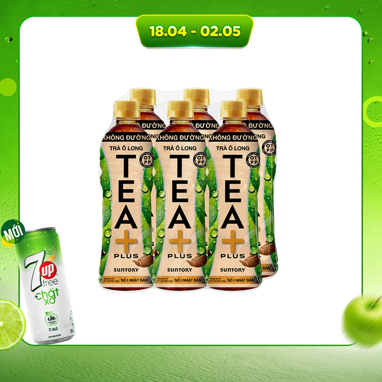 Lốc 6 Chai Ô long Không Đường Tea+ (455ml x6 Chai)