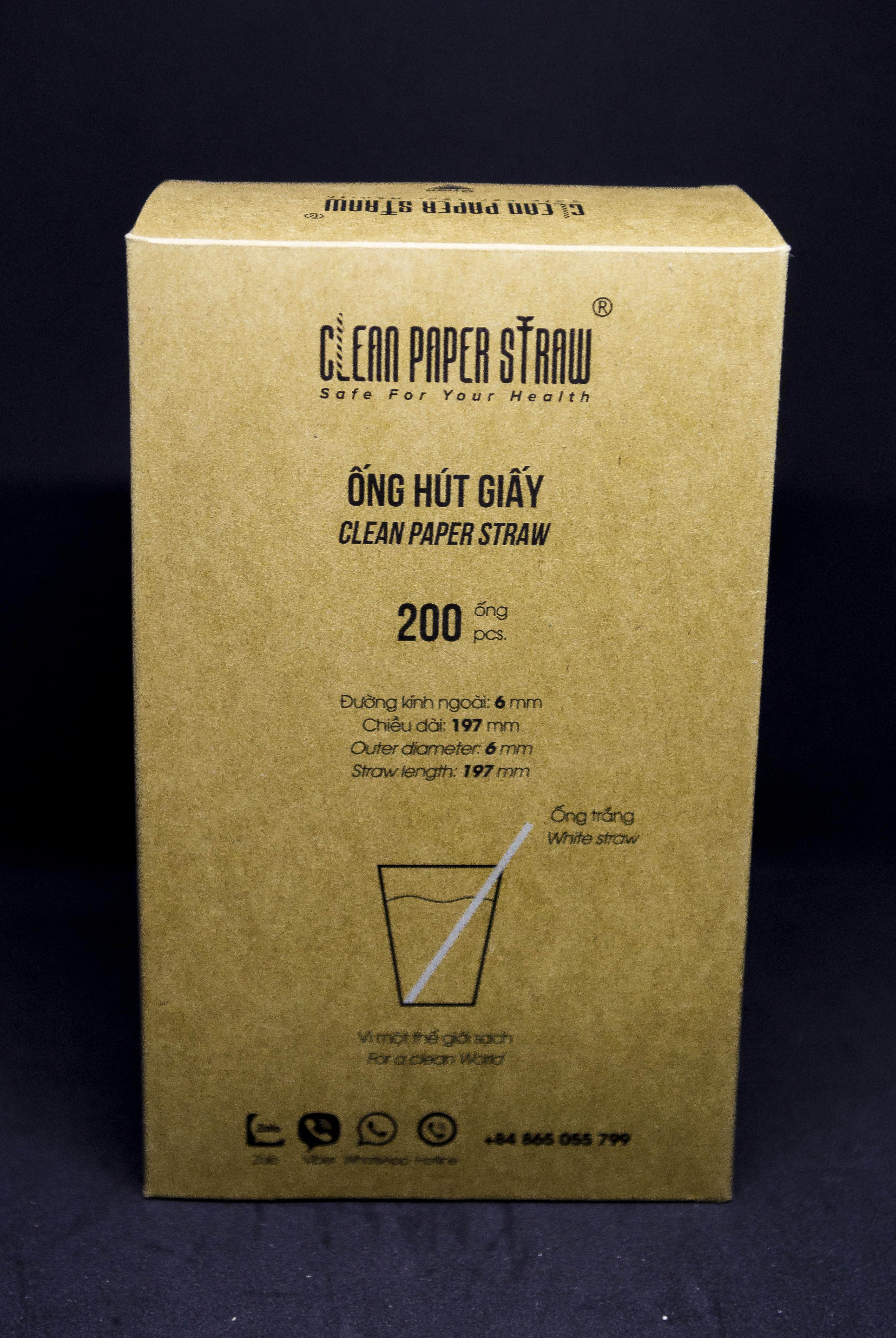 hộp 200 ống hút giấy cao cấp _ Clean Paper Straw màu trắng kích thước 6mm x 197mm dùng cho cà phê, nước ép....