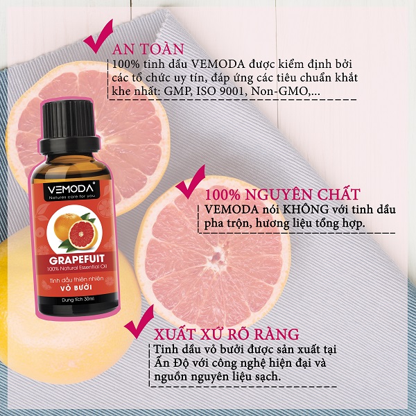 Tinh dầu Vỏ bưởi HG. Grapefruit Essential Oil 50ML. Tinh dầu xông phòng giúp kháng khuẩn, thanh lọc không khí, thư giãn, hỗ trợ giảm cân, chăm sóc da tóc. Tinh dầu thơm phòng cao cấp Vemoda