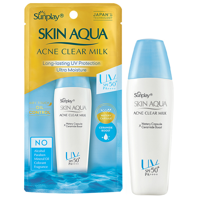 Kem chống nắng Skin Aqua cho da mụn, dạng sữa dùng hàng ngày Sunplay Skin Aqua Acne Clear Eco Việt Nam SPF 50, PA++++ 25g