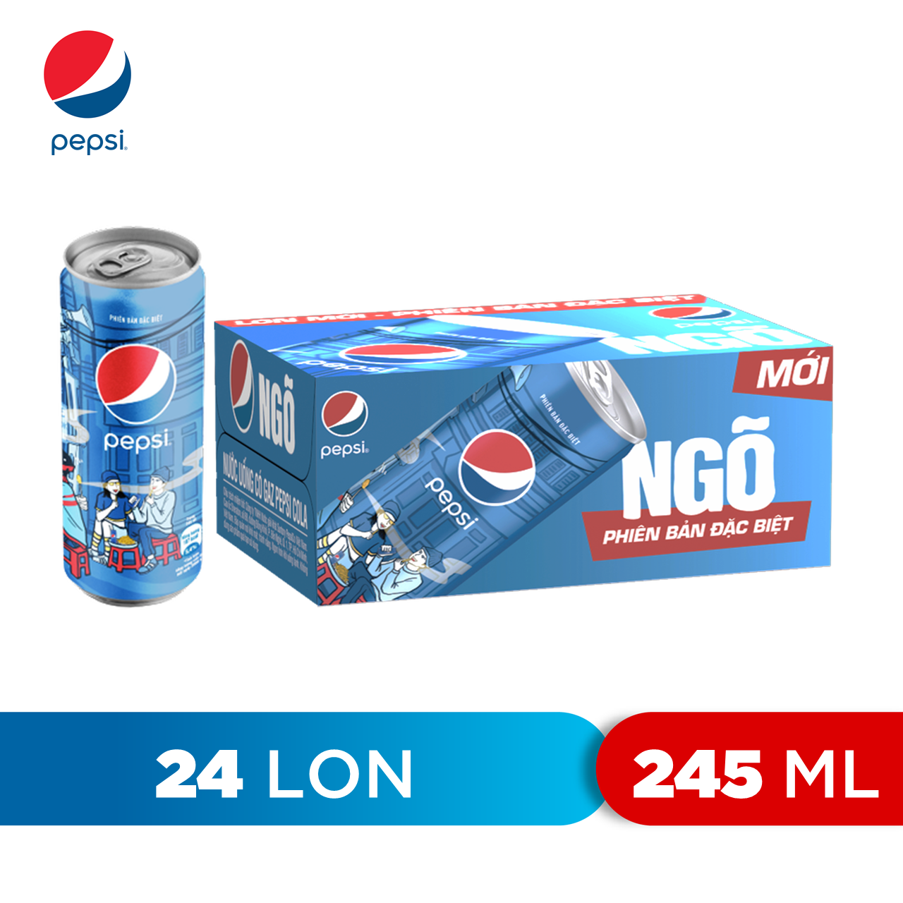 Thùng 24 Lon Nước Ngọt Có Gas Pepsi (245ml/lon)