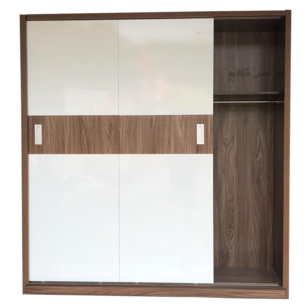 Tủ Áo Cửa Lùa 1m6 Gỗ MDF Melamine Cánh Trắng Sọc Óc Chó