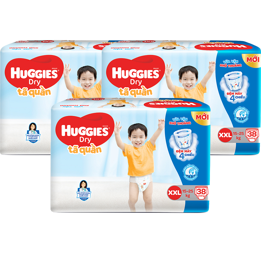 Combo 3 Gói Tã Quần Huggies Dry Gói Đại XXL38 (38 Miếng) - Bao Bì Mới