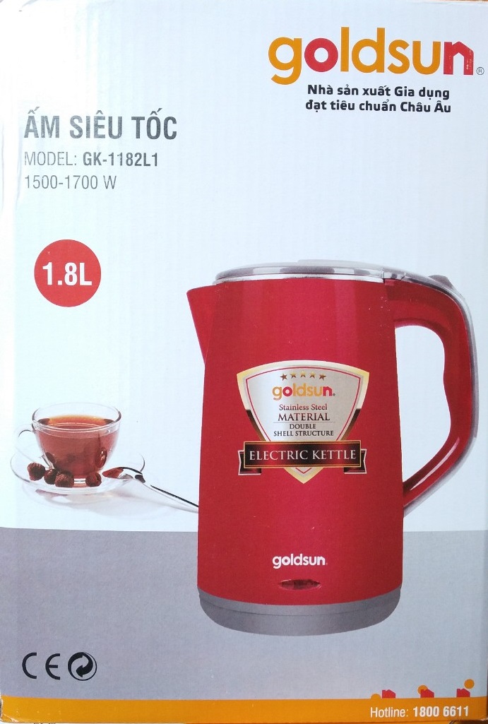 Bình Ấm Điện Siêu Tốc 2 Lớp Goldsun GK-1182L1 (1,8 lít) – Chính Hãng