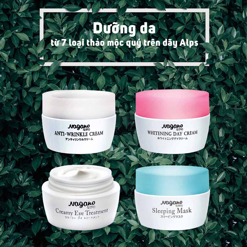 Combo Chăm Sóc Da Mặt Kem Trắng Da Ban Ngày Và Mặt Nạ Ngủ Nagano - Whitening Day Cream & Sleeping Mask - Bổ sung dưỡng chất, phục hồi, tái tạo da và ngăn ngừa hình thành mụn, tàn nhang