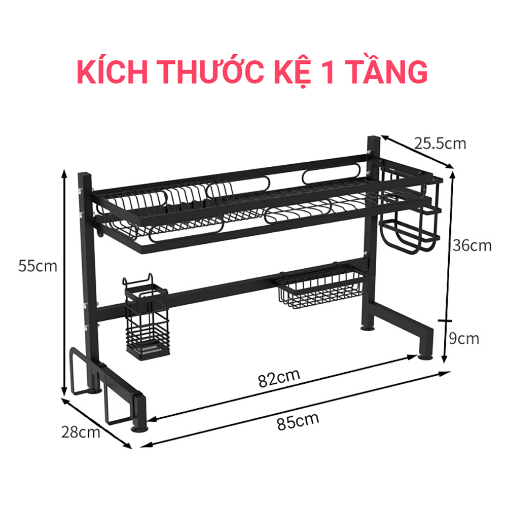 KỆ BÁT ĐA NĂNG BỒN RỬA [85cm 1 tầng] Kệ chén đĩa Có 5 PHỤ KIỆN