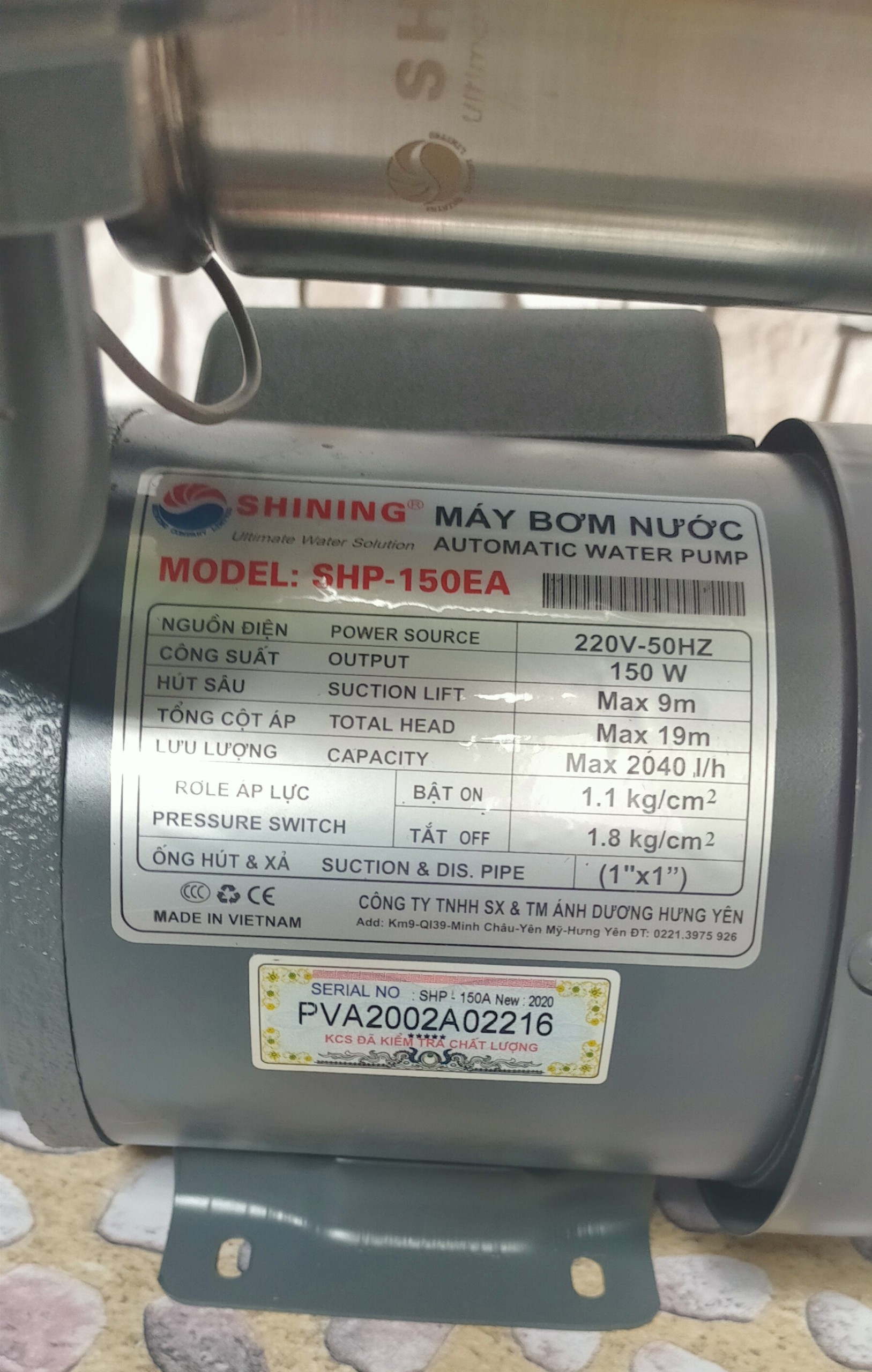 MÁY BƠM NƯỚC TỰ ĐỘNG TĂNG ÁP SHINING SHP-150EA