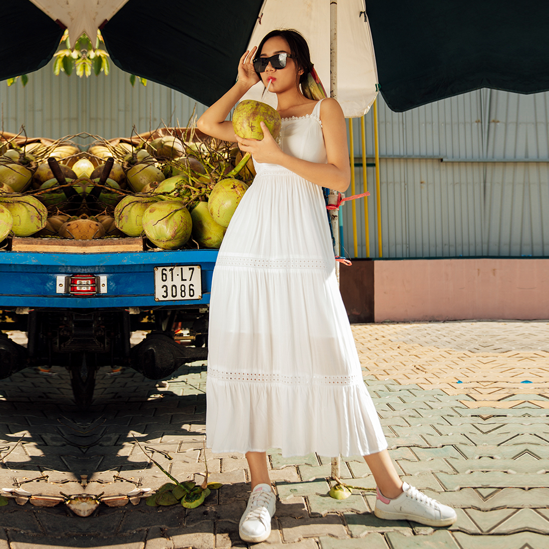 Đầm Maxi Đầm Đi Biển Đầm Trắng Cao Cấp Thời trang thiết kế Hity DRE092