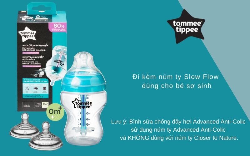 Bình sữa siêu chống đầy hơi kèm báo nhiệt Tommee Tippee Advanced Anti-Colic 260ml, núm ty đi kèm 0-3 tháng