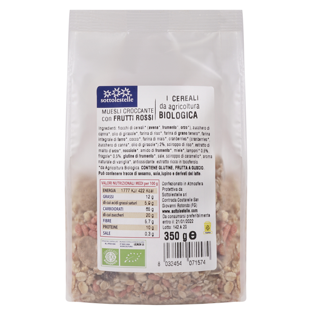 Ngũ cốc giòn Muesli mix Berry hữu cơ Sottolestelle 350g