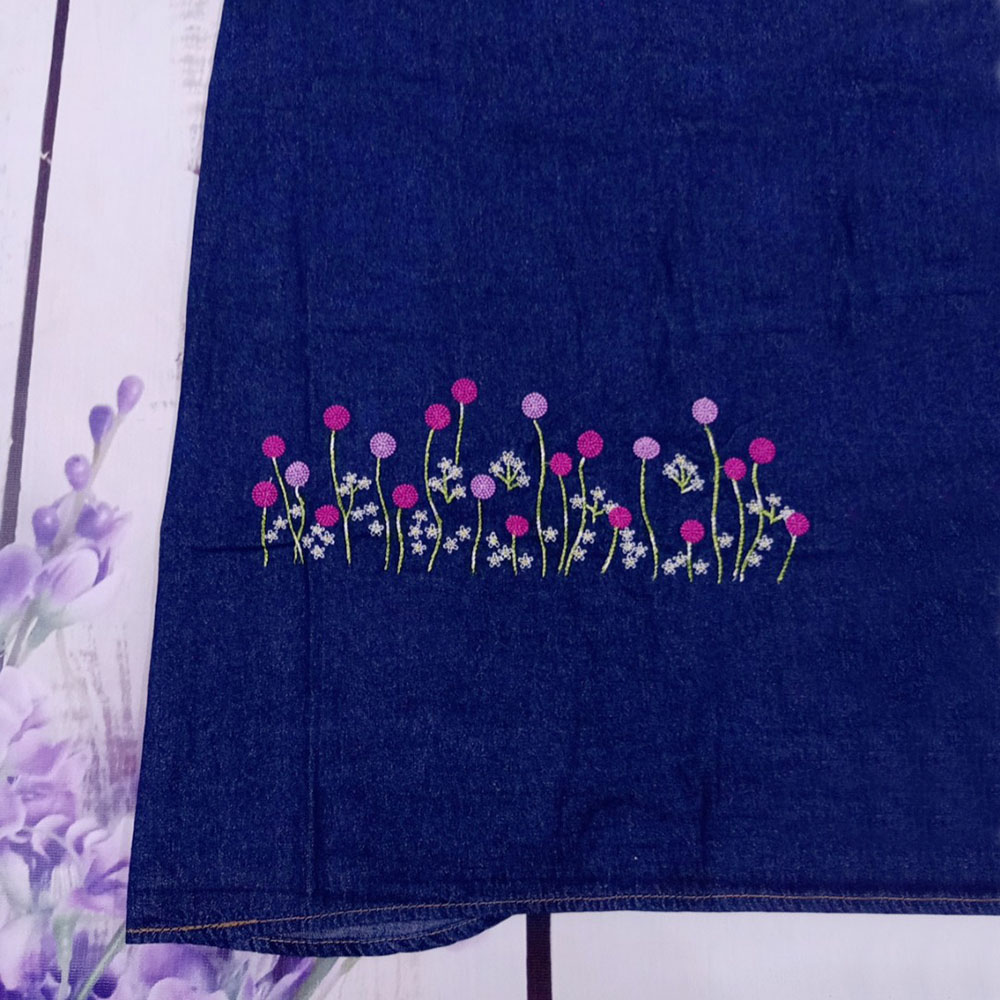 Váy Chống Nắng Nữ Chất Liệu Jean Mềm Mại, Thoáng Mát Loại 1 Tà Có Thêu Họa Tiết Hoa Trinh Nữ Tím