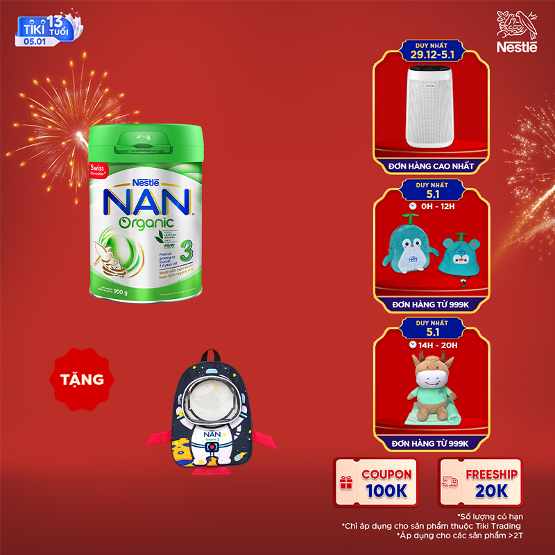 Sữa Bột Nestle NAN Organic 3 900g - Tặng 01 Balo Phi Thuyền