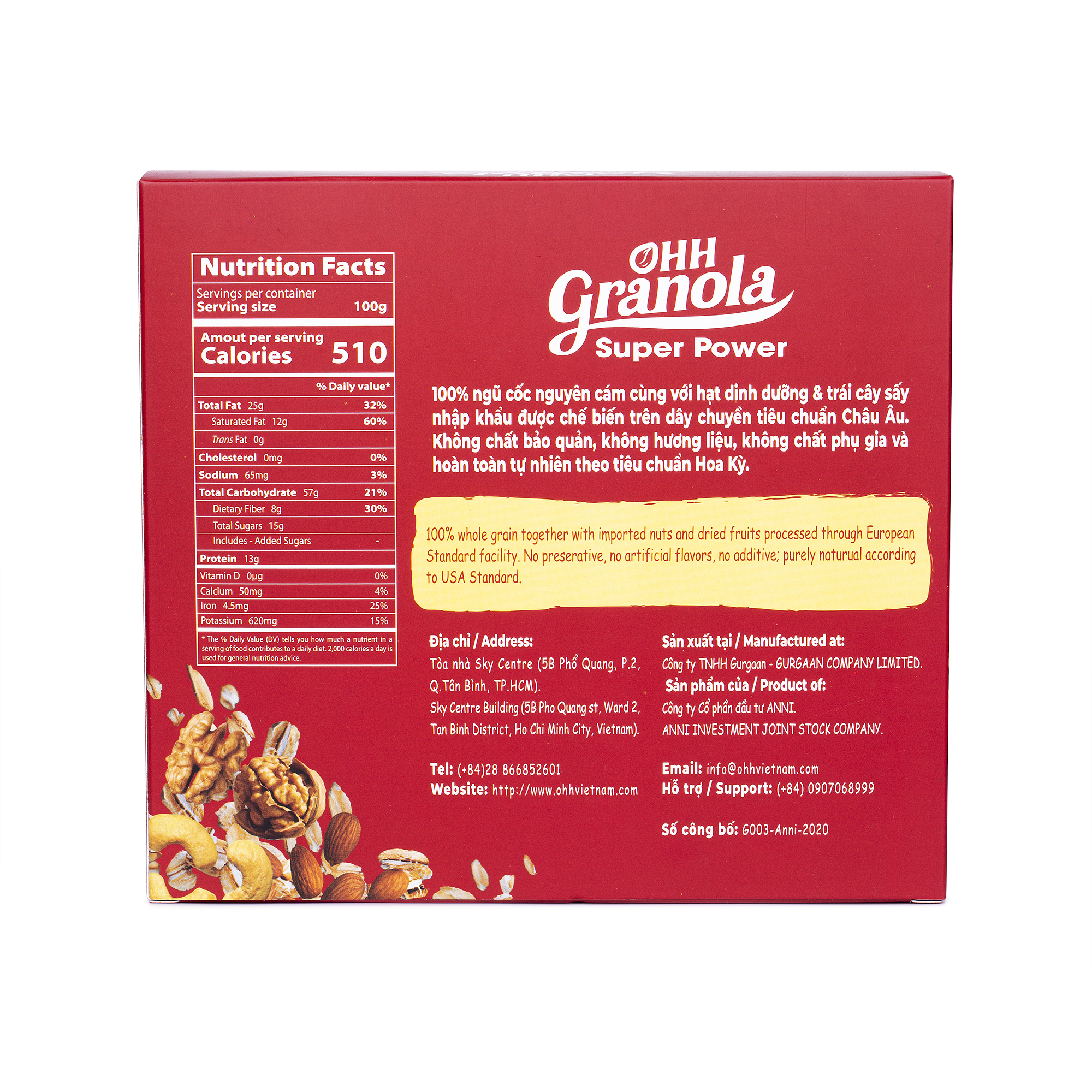 Giảm Cân Ngũ Cốc Tăng Cơ Giàu Năng Lượng  Chocolate Đen - Super Power (Ohh - Granola) Tiêu Chuẩn FDA Hoa Kỳ, Hộp 250g
