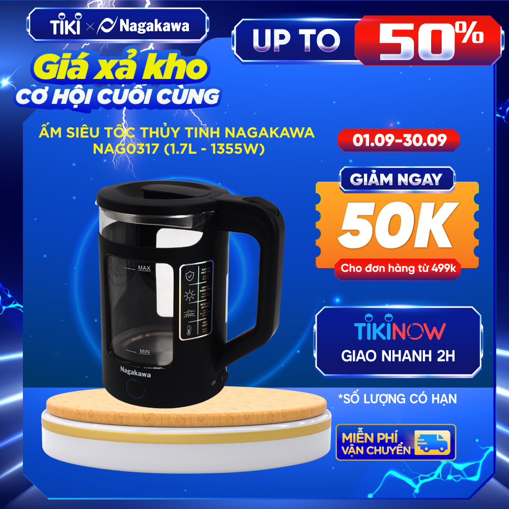 Ấm siêu tốc thủy tinh Nagakawa NAG0317 (1.7L - 1355W) - Hàng chính hãng