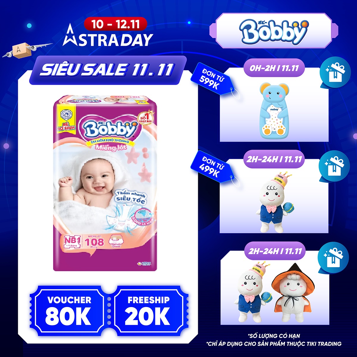 Tã giấy Bobby Newborn 1-108 + 9 Miếng Tã Dán Sơ Sinh