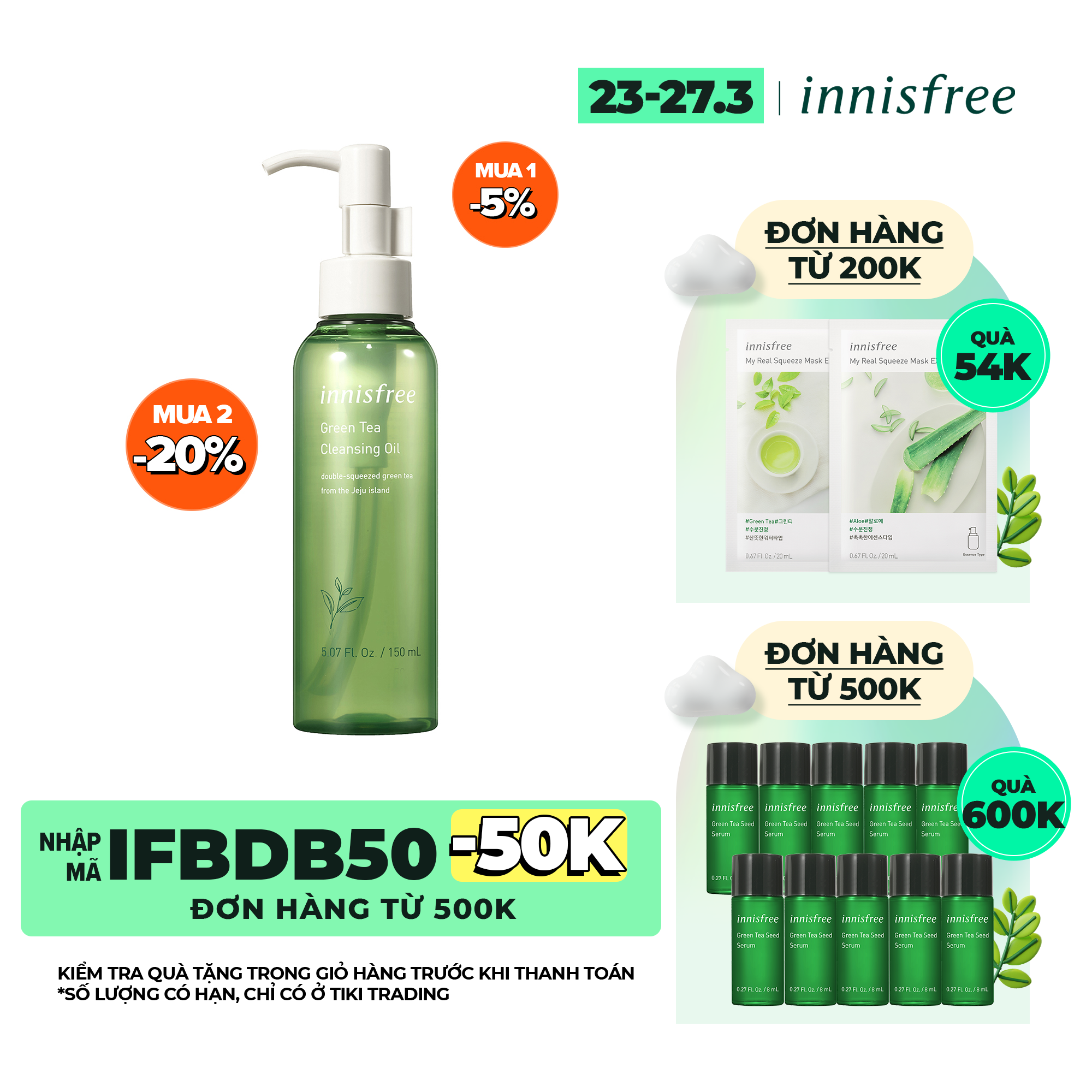 Dầu tẩy trang từ trà xanh đảo Jeju Innifree Green Tea Cleansing Oil 150ml - NEW