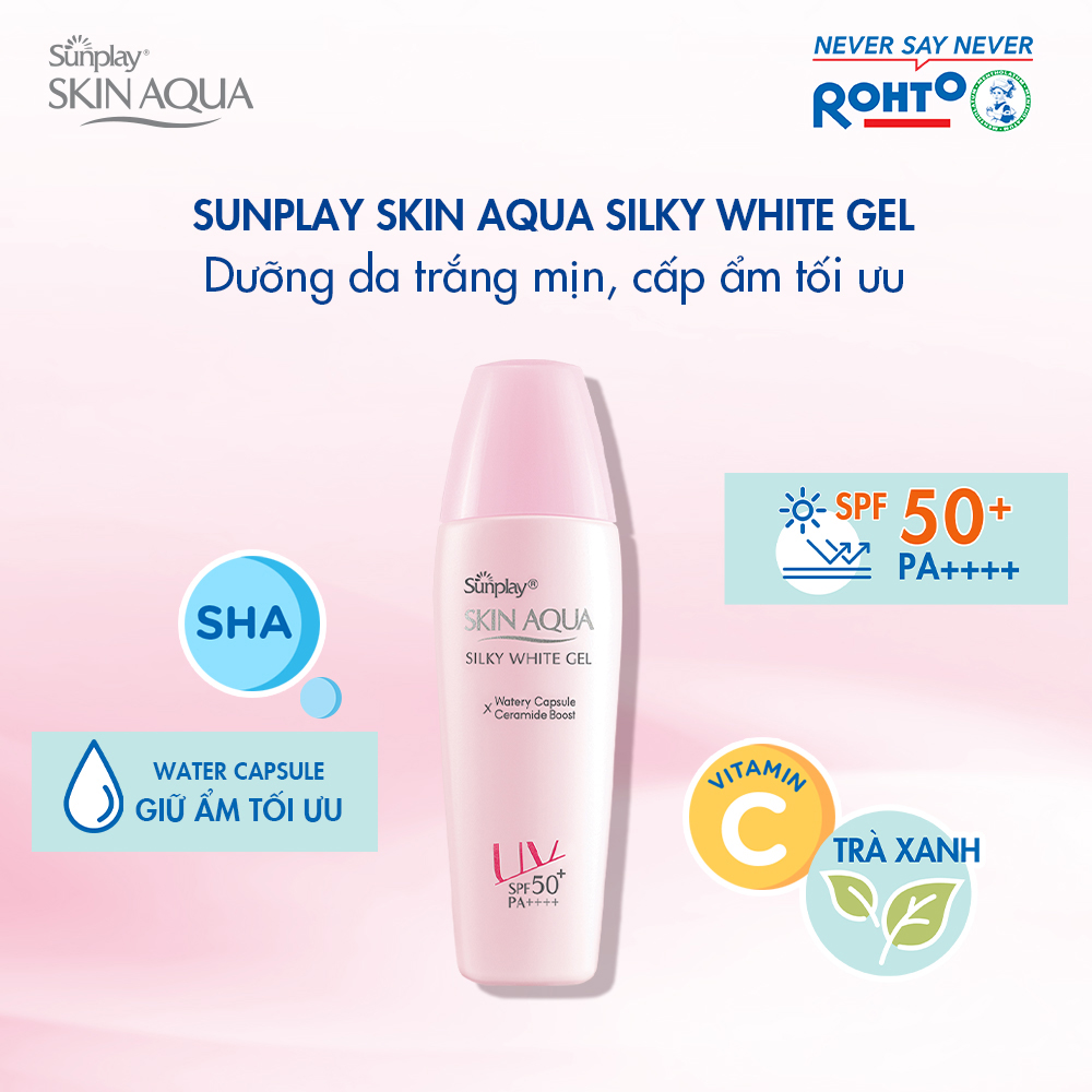 Kem chống nắng Skin Aqua dưỡng trắng &amp; dưỡng ẩm, dùng hàng ngày dạng gel Sunplay Skin Aqua Silky White Gel Eco Việt Nam SPF 50, PA++++ 30g
