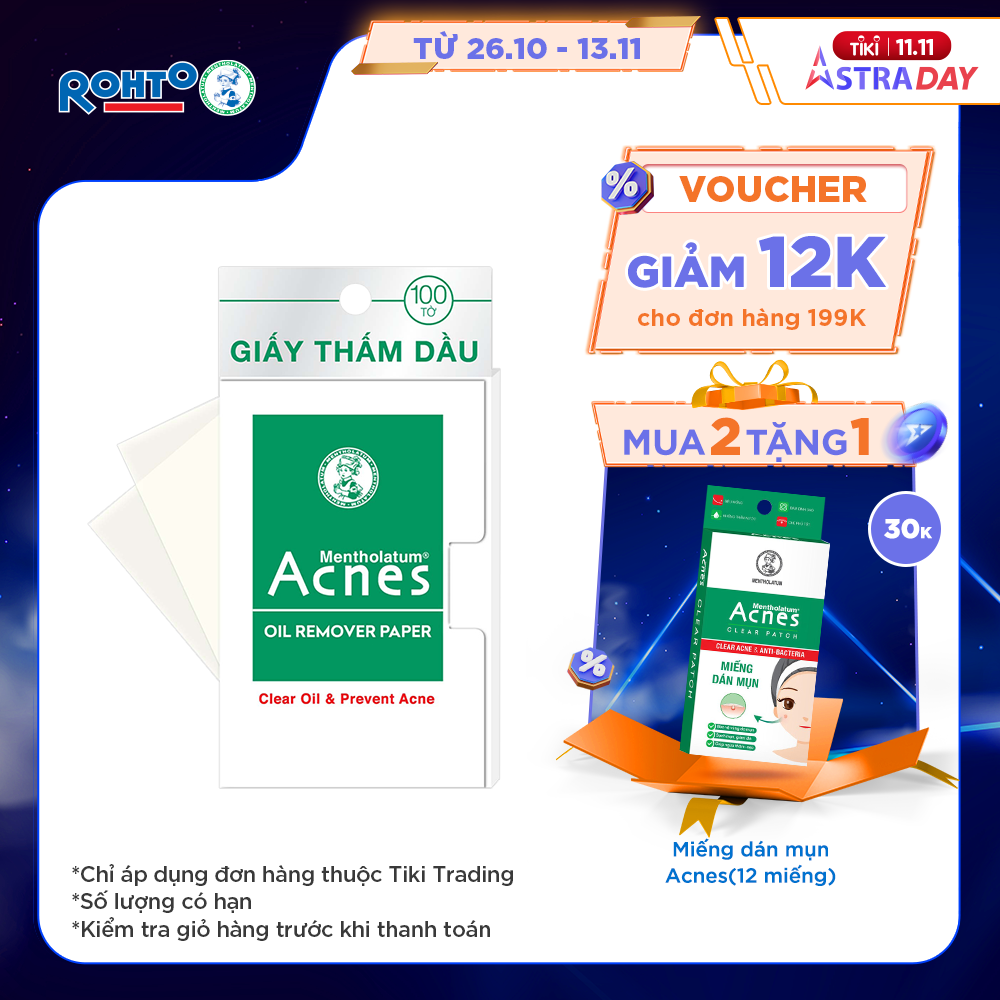 Giấy thấm dầu kiểm soát nhờn, ngừa mụn Acnes Oil Remover Paper 100 tờ