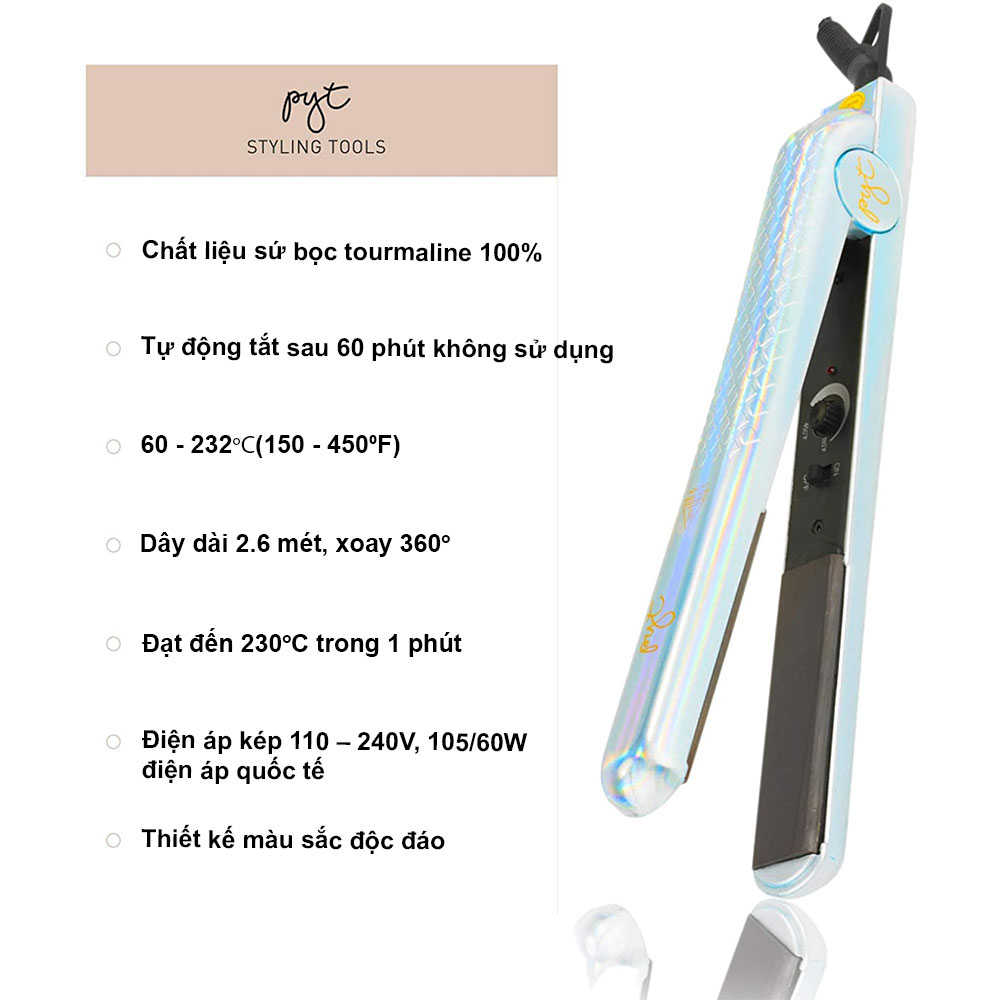 Máy Duỗi Tóc PYT Ceramic Styling Tool Lazer Print (2 trong 1) - Màu Silver Bạc Ánh Kim - Kết Hợp Kẹp Và Uốn Tóc