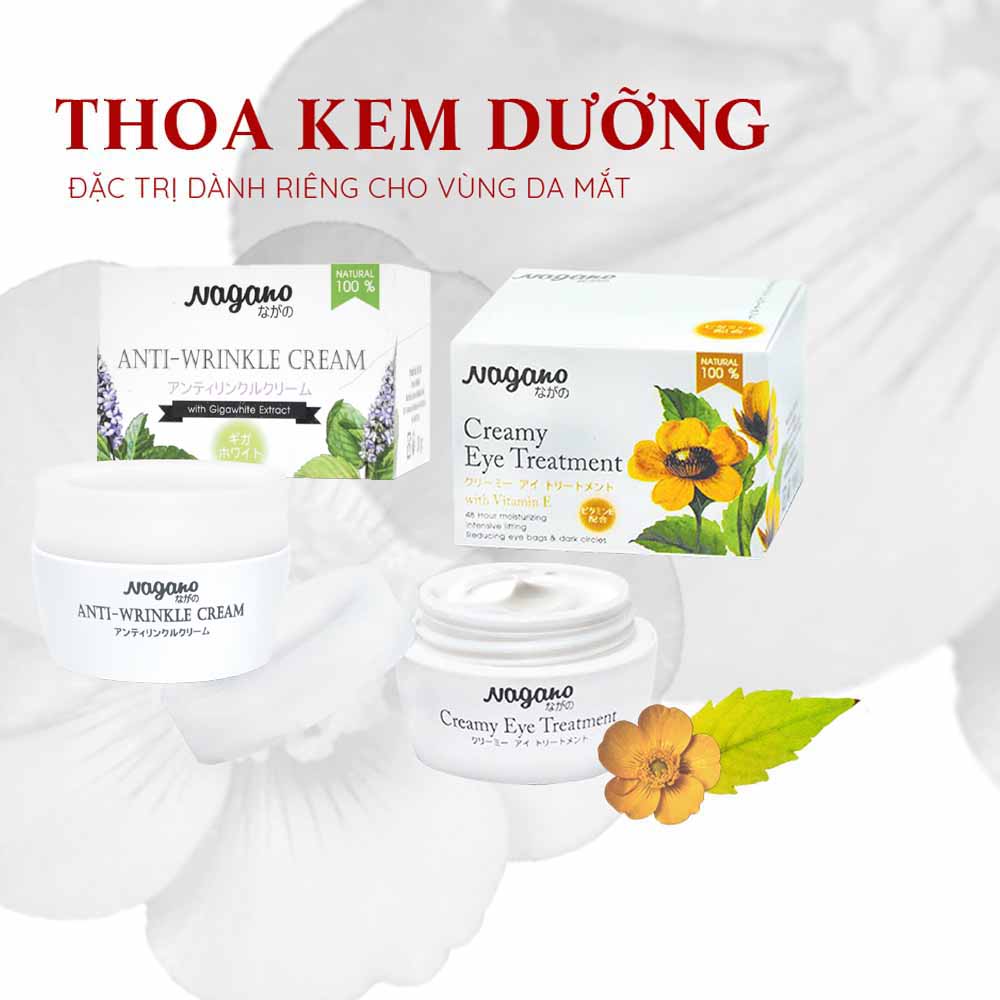 Combo Kem Chống Lão Hóa Trắng Da Với Gigawhite 30g Và Kem Dưỡng Da Vùng Mắt Vitamin E 15g Nagano - Anti-Wrinkle Cream & Creamy Eye Treatment