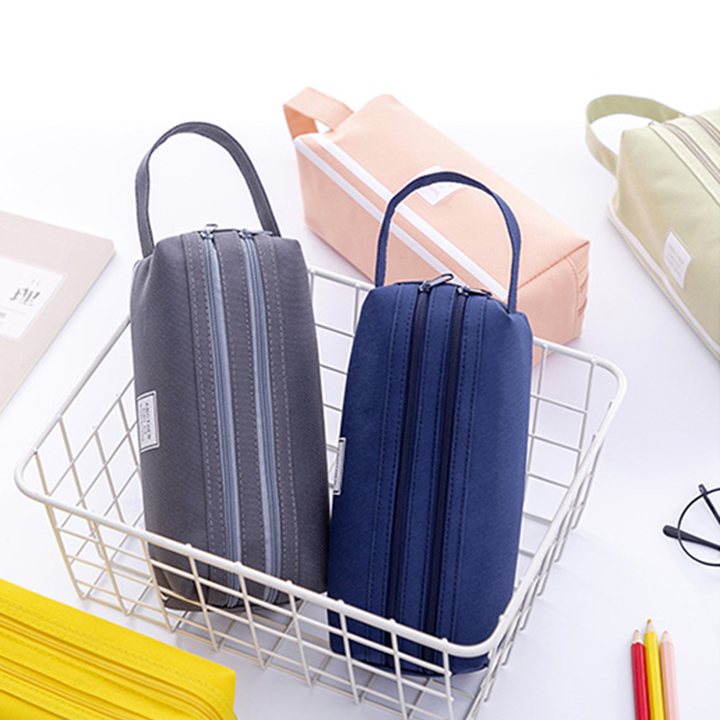 Hộp bút vải vuông 2 dây kéo - nhiều màu