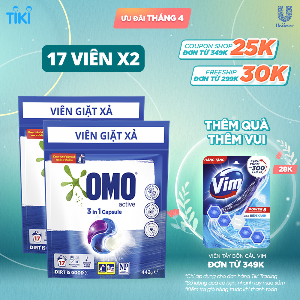 Combo 2 Túi Viên Giặt Tiện Lợi OMO công nghệ Anh Quốc - 17 viên/túi