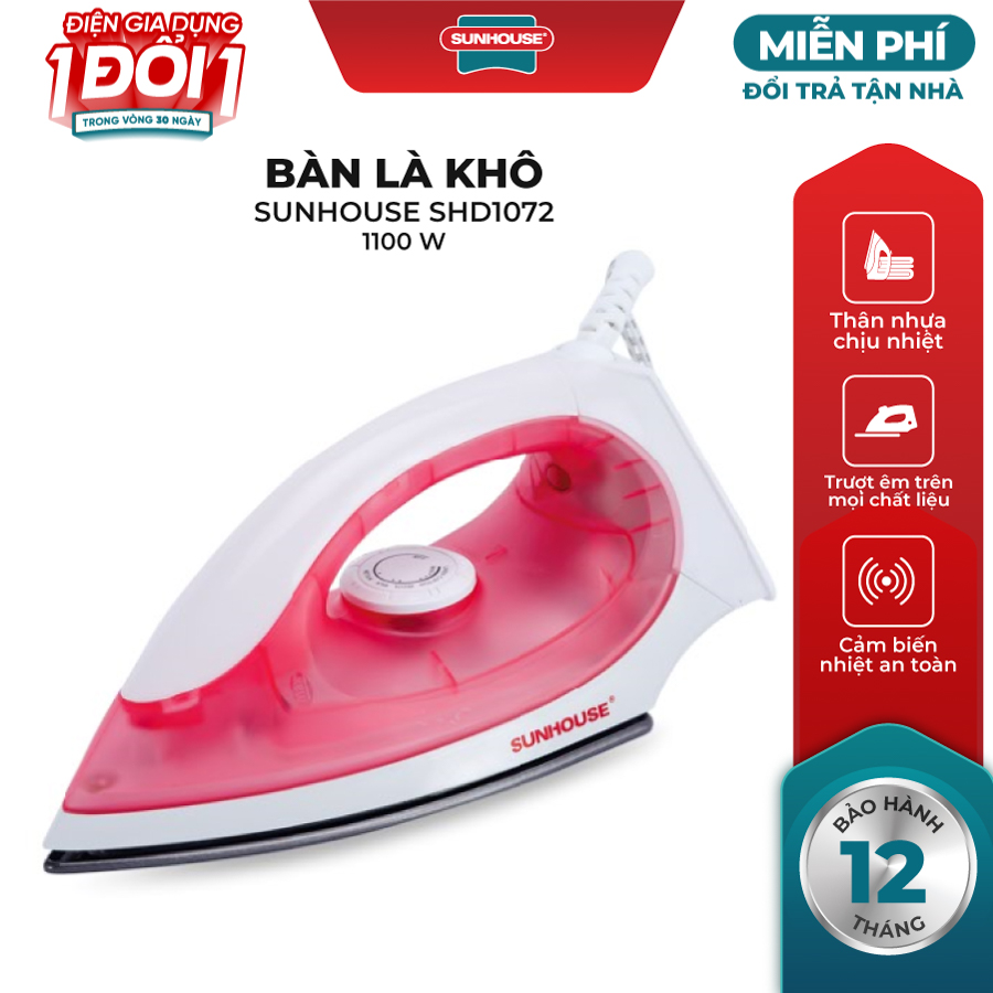 Bàn Ủi Khô Sunhouse SHD1072 - Hồng (1200W) - Hàng chính hãng