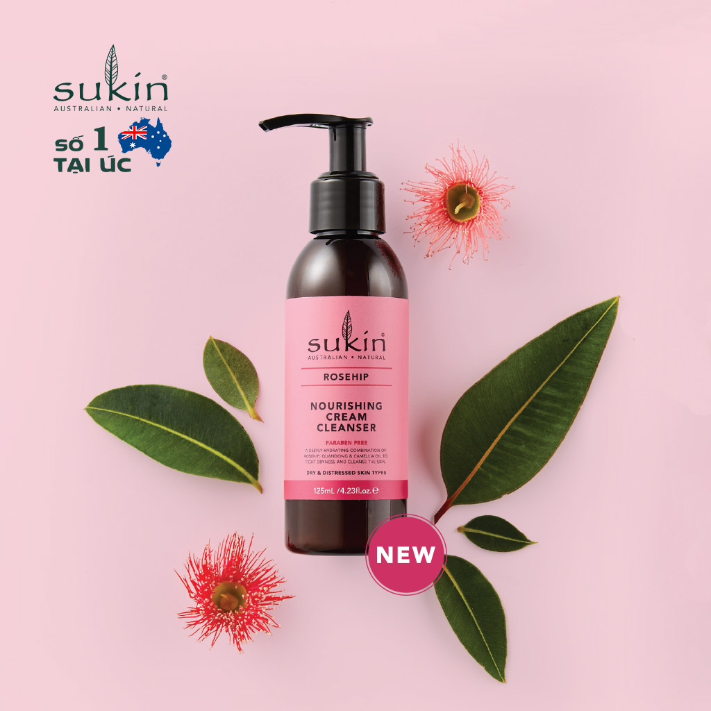 Kem rửa mặt tầm xuân sáng mịn da Sukin Rosehip Nourishing Cream Cleanser 125ml