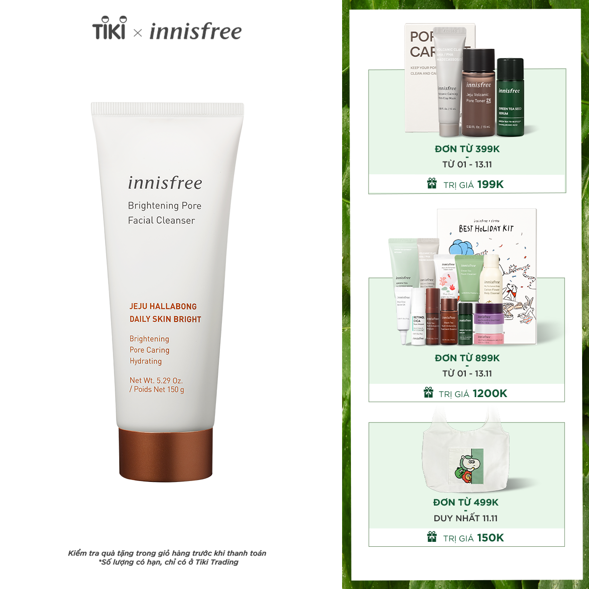 Sữa Rửa Mặt Làm Sáng Da 3 Trong 1 Innisfree Brightening Pore Facial Cleanser (150g)