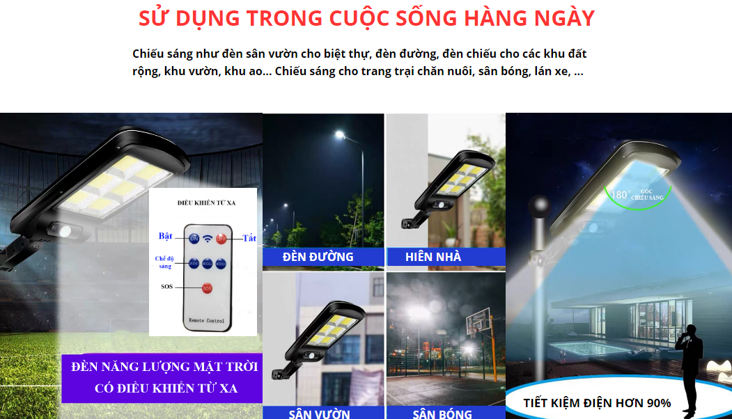 Đèn LED COB năng lượng mặt trời liền thể 60w (cảm biến chuyển động, cảm biến ánh sáng)