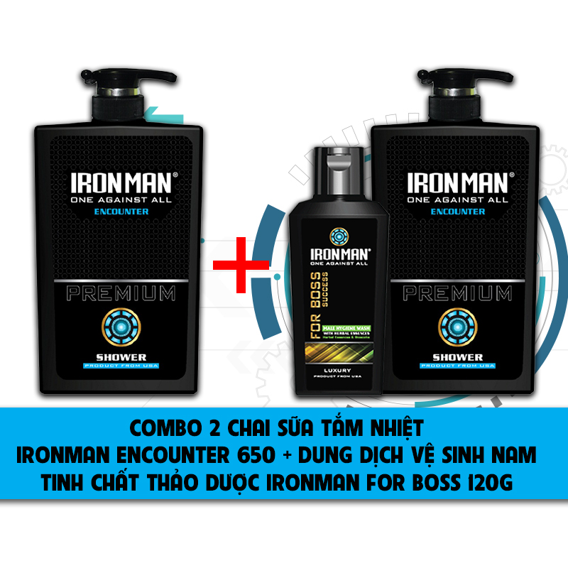 combo 2 chai sữa tắm nhiệt ironman encounter 650g + dung dịch vệ sinh nam tinh chất thảo dược ironman for boss 120g