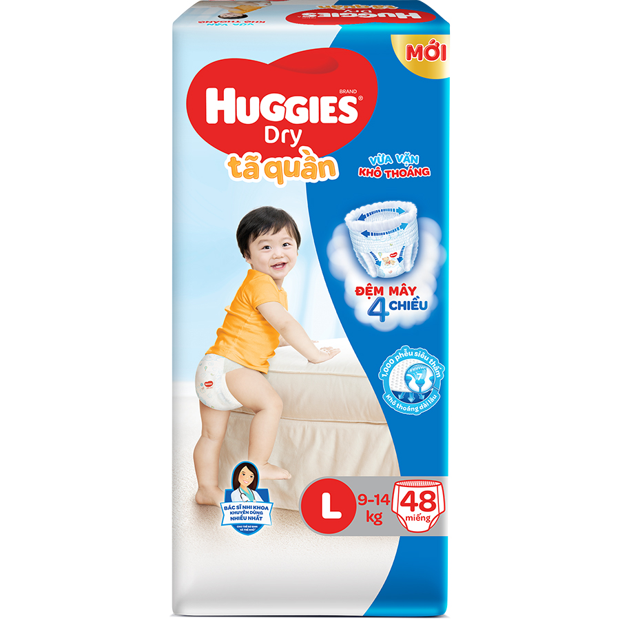 Combo 3 Gói Tã Quần Huggies Dry Gói Đại L48 (48 Miếng) - Bao Bì Mới