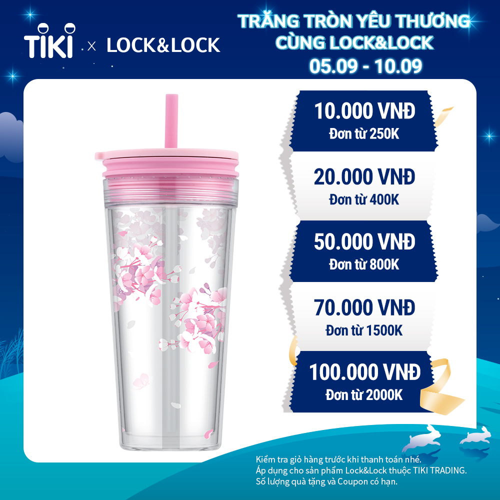 Ly nhựa 2 lớp có ống hút LocknLock Bucket Cold Cup with Straw HAP520PIK 580ml