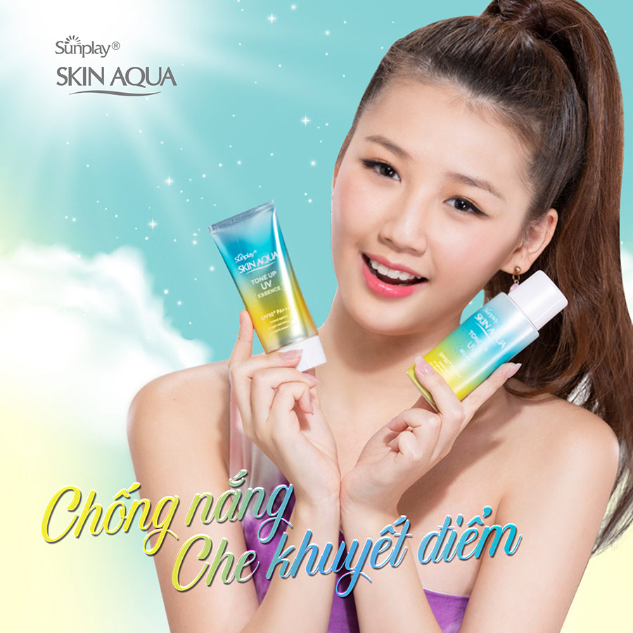 Kem chống nắng nâng tông Skin Aqua Tone up Mint Green cho da trắng có khuyết điểm đỏ, dạng tinh chất Sunplay Skin Aqua Tone Up UV Essence Mint Green SPF 50+ PA++++ 50g