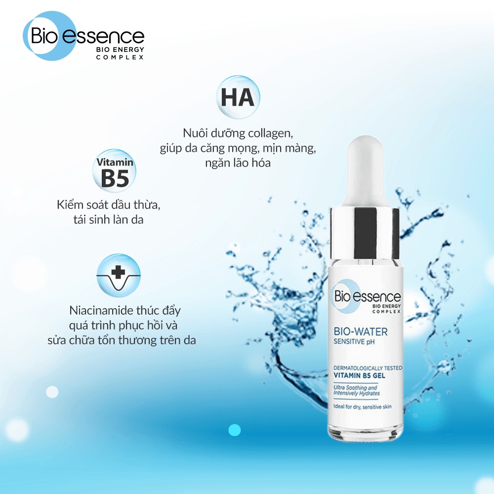 Tinh chất phục hồi và cấp ẩm Bio-Essence Bio-Water Bio gel Vitamin B5 5ml