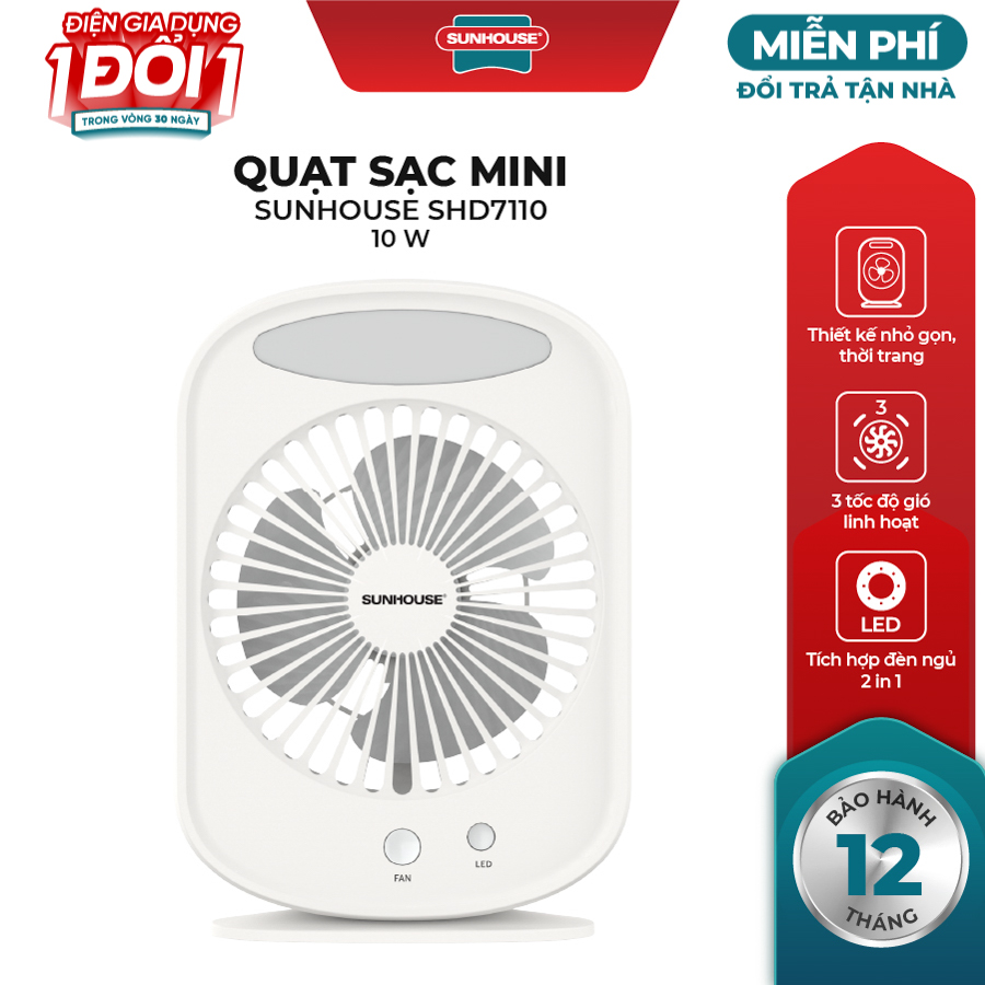 Quạt Sạc Mini Sunhouse SHD7110 (7W) - Hàng Chính Hãng