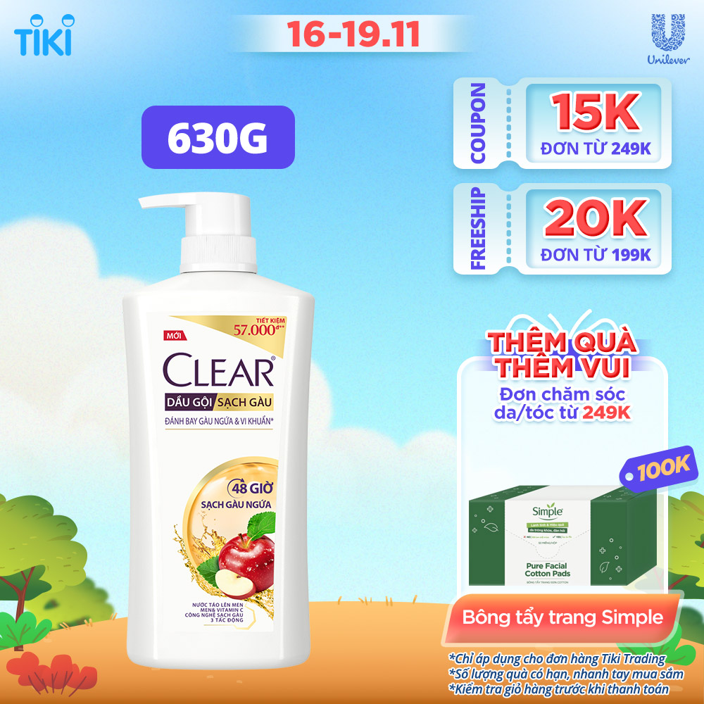 Dầu gội CLEAR 48 Giờ Sạch Gàu Ngứa 630g