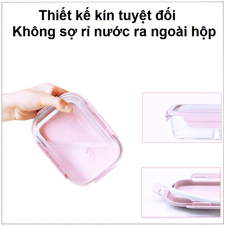 Bộ Hộp Cơm Văn Phòng Thủy Tinh Chịu Nhiệt Cao Cấp 03 Hộp - Tặng Kèm Túi Xách (Màu Hồng)