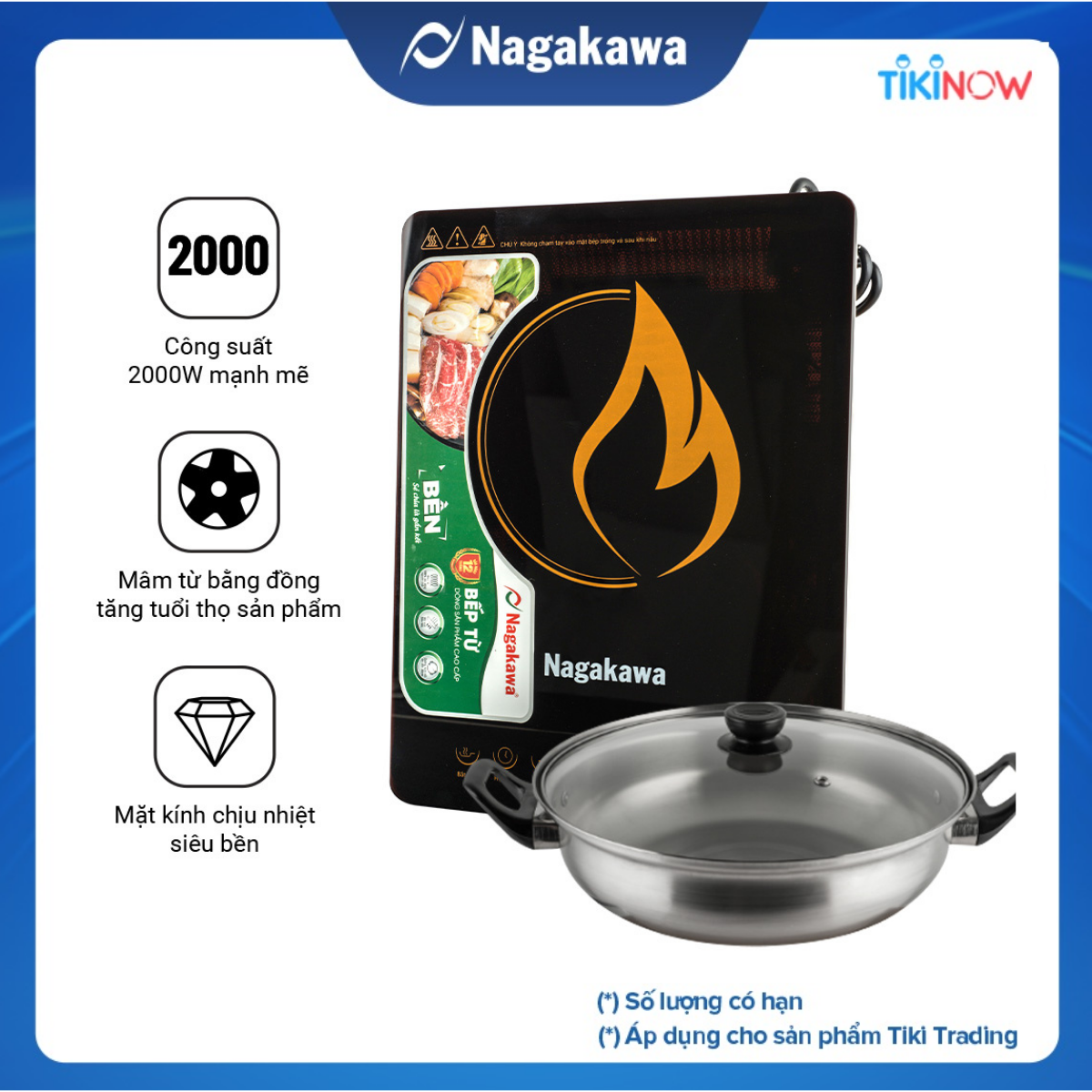 Bếp Từ Đơn Nagakawa NAG0704 (2000W) - Kèm Nồi Lẩu - Hàng Chính Hãng