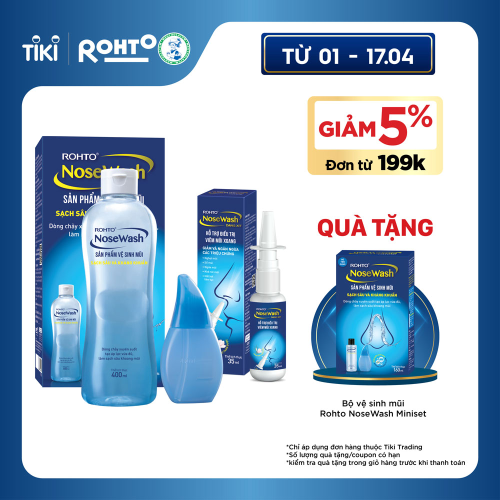 Bộ sản phẩm vệ sinh mũi Rohto NoseWash 400mL + Xịt hỗ trợ điều trị viêm mũi xoang Rohto NoseWash Spray 35ml + Tặng Bộ tiện dụng vệ sinh mũi Rohto NoseWash Miniset