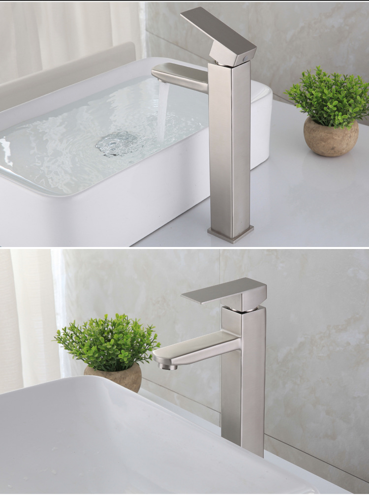 Vòi chậu rửa mặt lavabo vuông nóng lạnh inox 304 cao 30cm - tặng kèm bộ dây cấp nước nóng lạnh