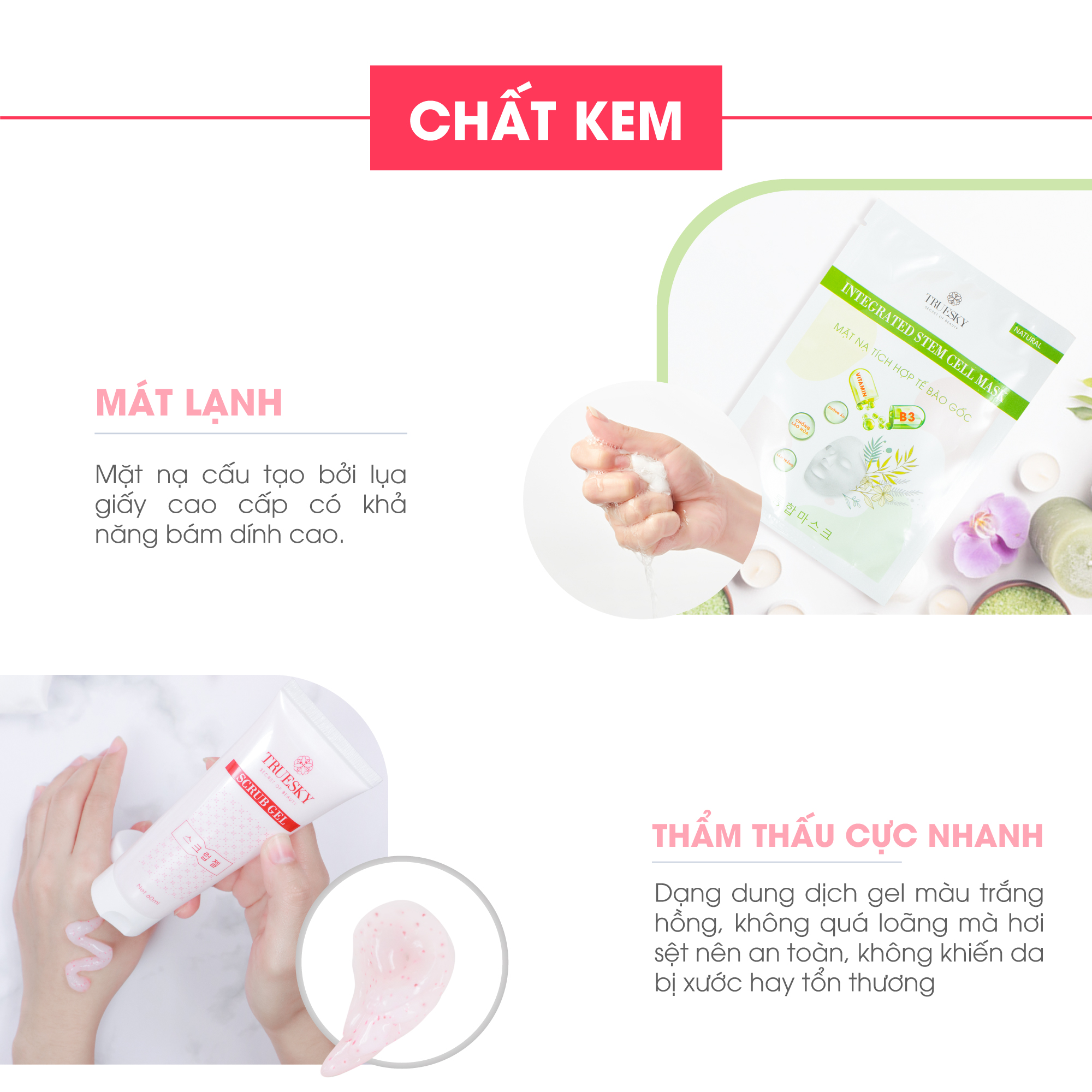 Bộ sản phẩm chăm sóc da mặt Truesky M05 gồm 1 kem tẩy tế bào chết cho mặt 60ml + 3 miếng mặt nạ dưỡng da Truesky