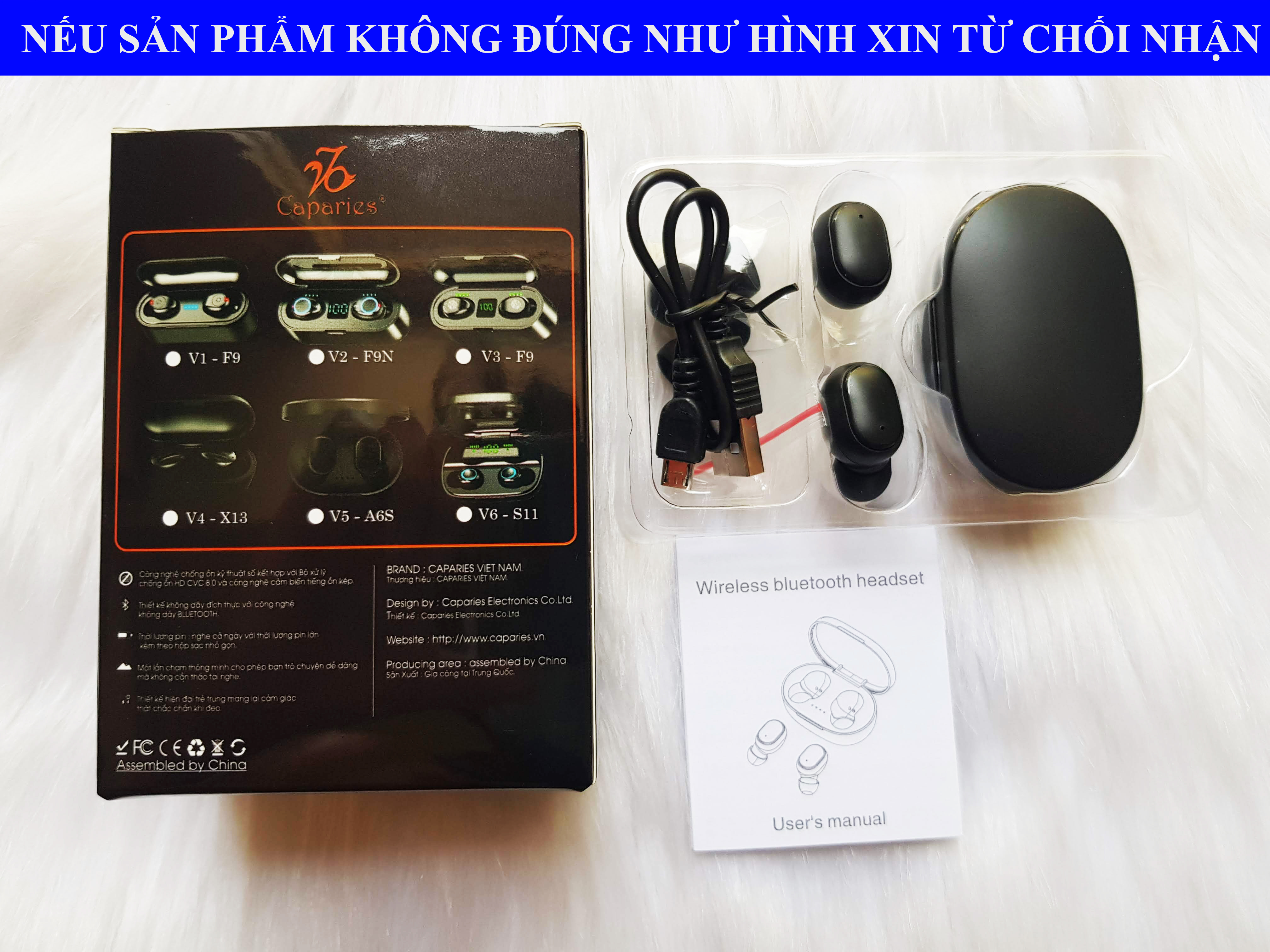 Tai Nghe Bluetooth 5.0 CAPARIES V5 A6S  - (Tai Nghe Không Dây) Chống Nước - Chống ồn - Tích Hợp Micro - Tự Động Kết Nối - Nhỏ gọn - Âm Thanh 8.0 HD - Tương Thích Cao Cho Tất Cả Điện Thoại - Chính Hãng