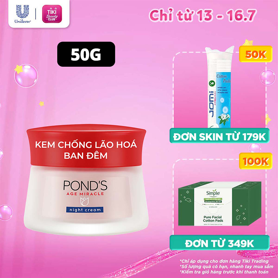 Kem Dưỡng Ẩm POND'S ngăn ngừa lão hóa Ban Đêm Dưỡng da và đều màu da (50g)